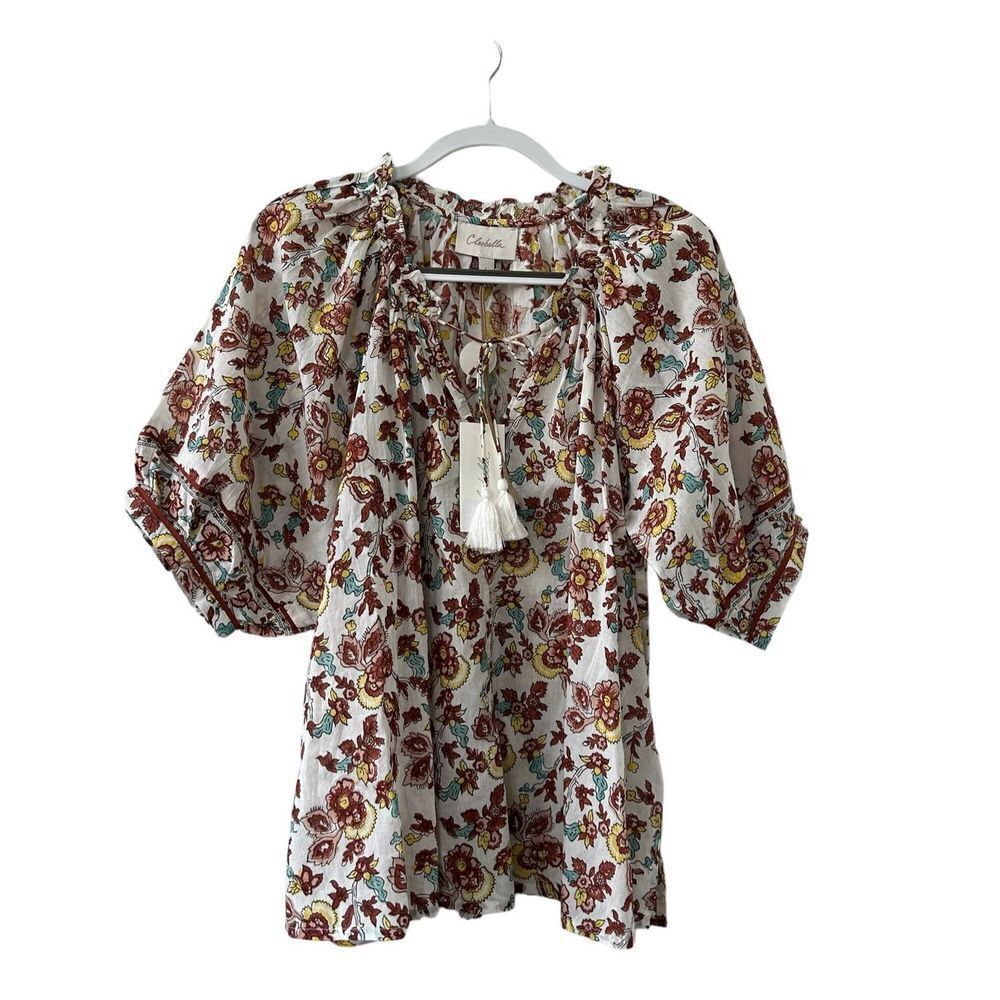 Cleobella Iris Floral Tassel Tie Blouse Enya Cream Multi Women's Size Large